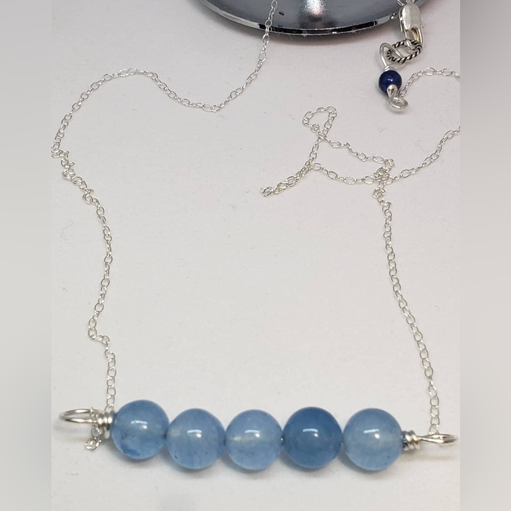 NEW HANDMADE Aquamarine Elegant Sterling Silver Beaded Necklace